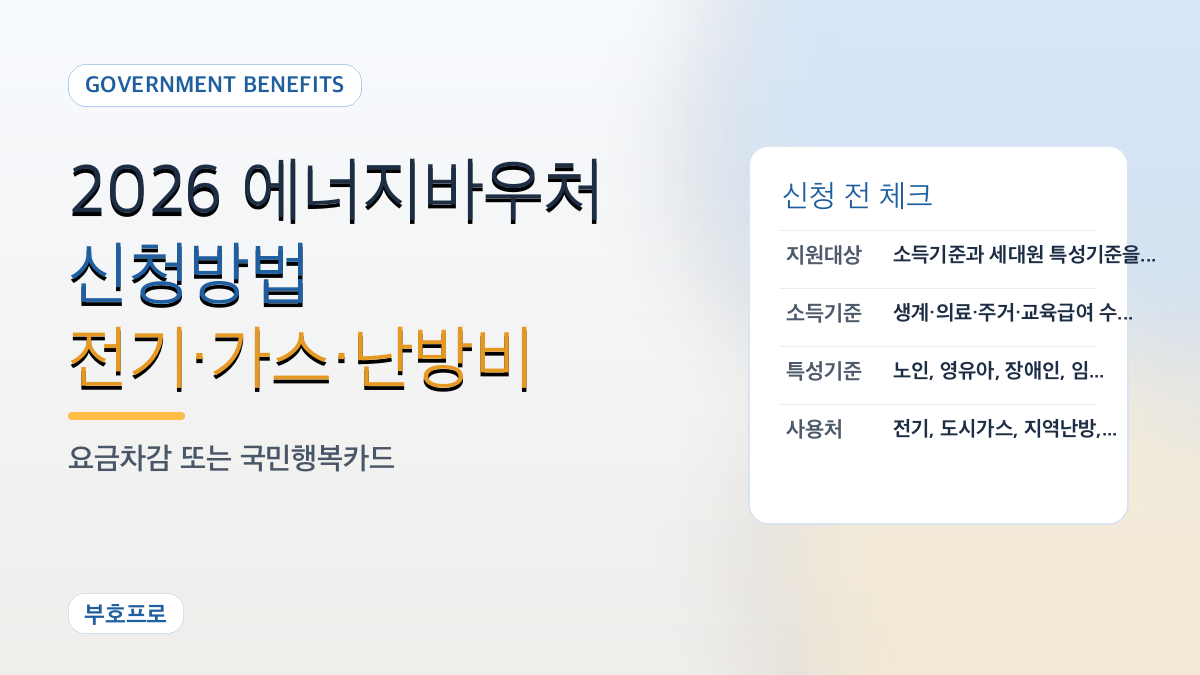 2026년 에너지바우처 신청방법: 전기·가스·난방비 지원 대상